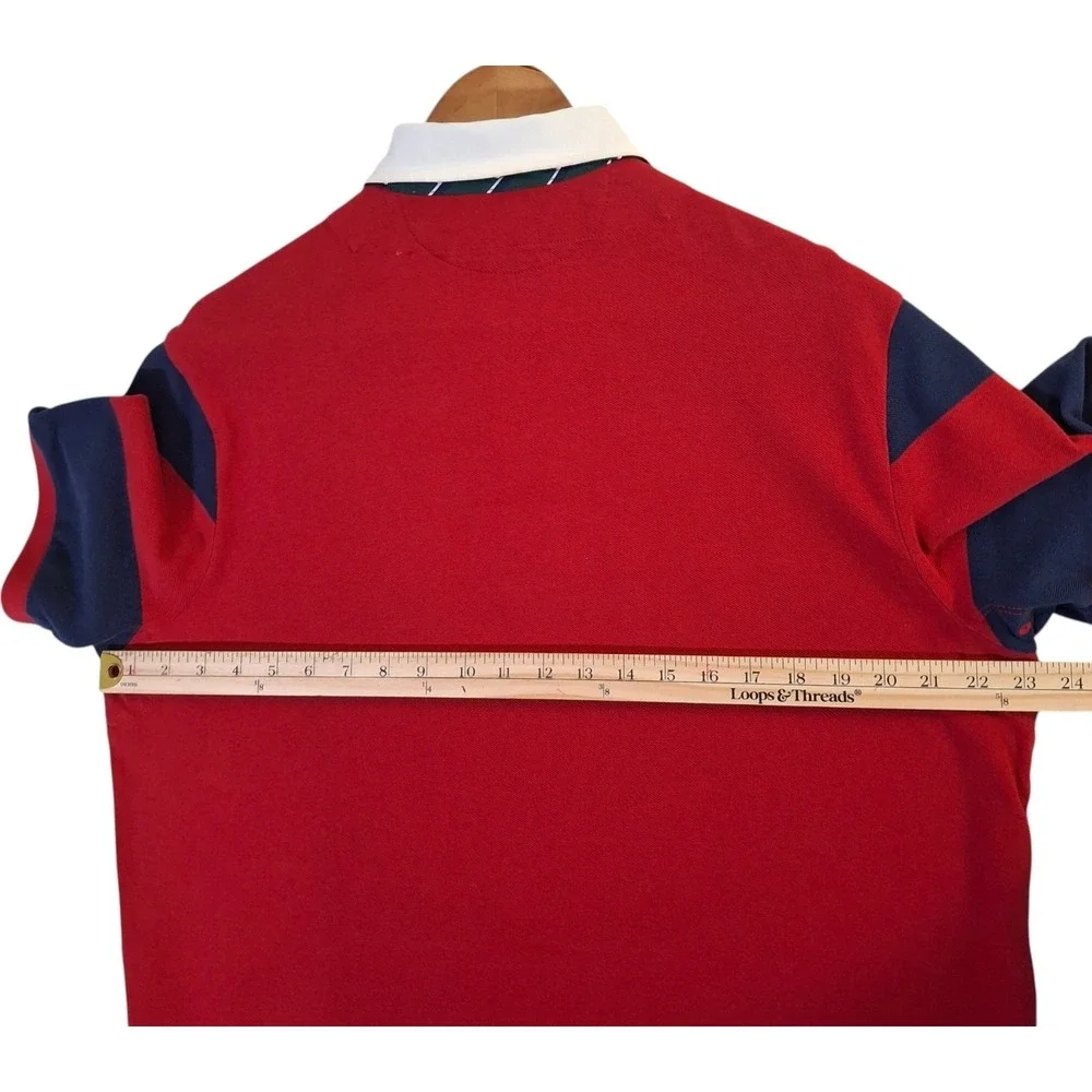 Polo‎ Ralph Lauren Rugby Polo Shirt Men's Large Red Blue Short Sleeve R.L.P.C.